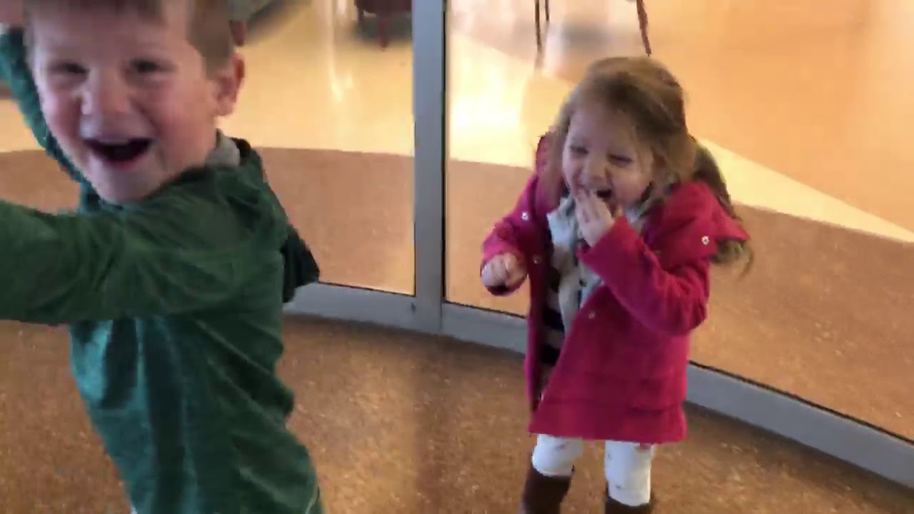 Sister runs into glass door so excited leaving with baby brother YouTube