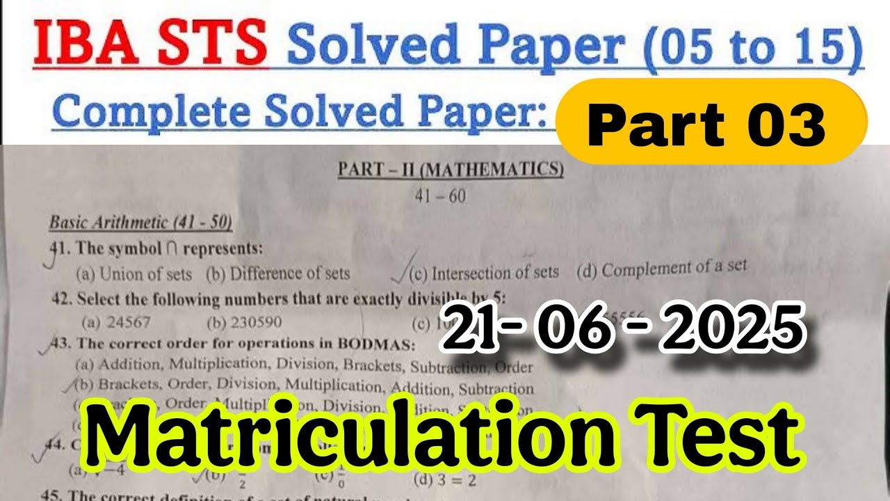STS IBA Paper matriculation category bps 5 to 15 test paper | Answer ...