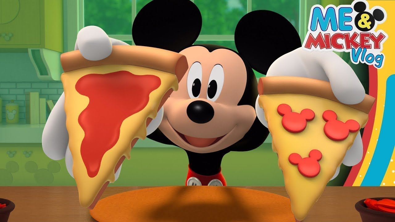 mickey mouse eating pizza