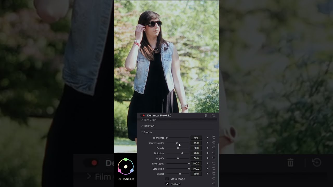 Efekt Bloom przy użyciu wtyczki Dehancer Pro w Davinci