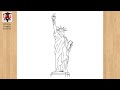 How to draw a statue of liberty  easy lady liberty sketch step by step drawing  ellis island