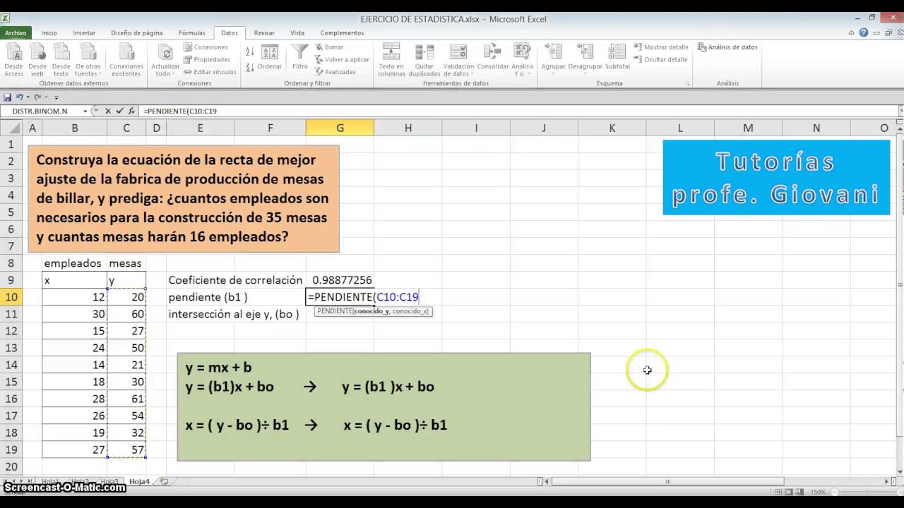 Correlación y regresión lineal en excel - YouTube