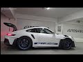 Matte White Porsche 911 GT3 RS Weissach Package  with Indigo Blue Wheels at AutoShield Sweden