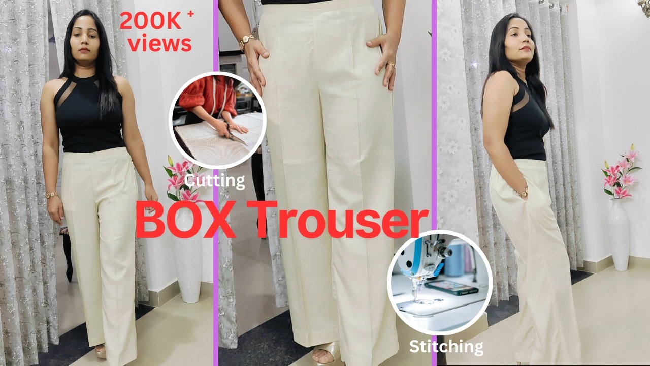 Straight plazzo pant cutting & stitching || Box Trouser cutting & stitching in detail