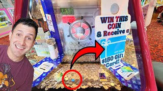 This Coin Pusher has $150 Gift Card inside! Will we win it?!