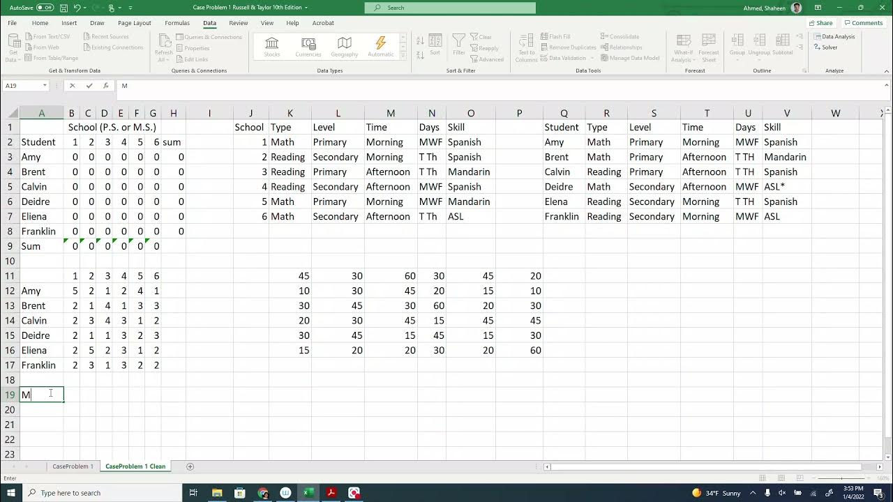 Linear Program Scheduling Assignment Problem Solution Using MS Excel ...