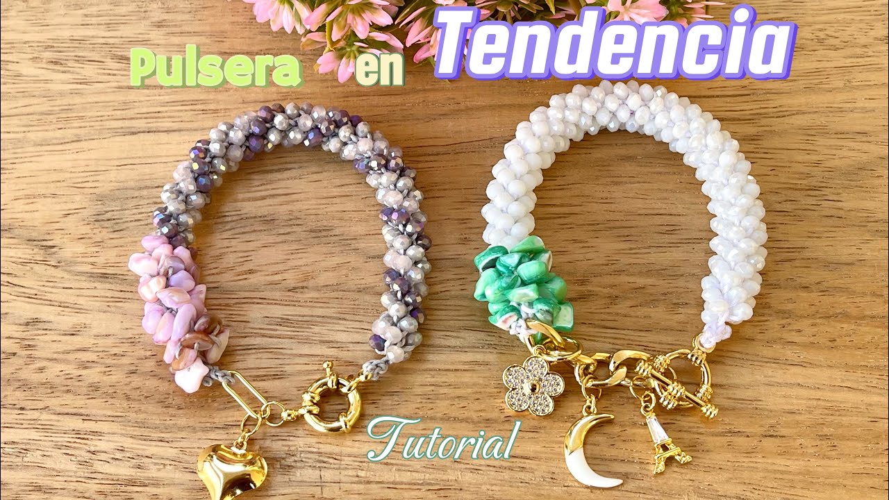 Pulsera en tendencia punto espiral/ técnica crochet con cristales y piedras picadas.