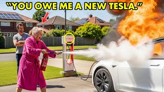 HOA Karen Kept Stealing My Electricity to Charge Her Tesla — So I Created a Trap That Burned Her Car