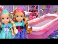 Doll bath time  elsa  anna toddlers  bubble fun