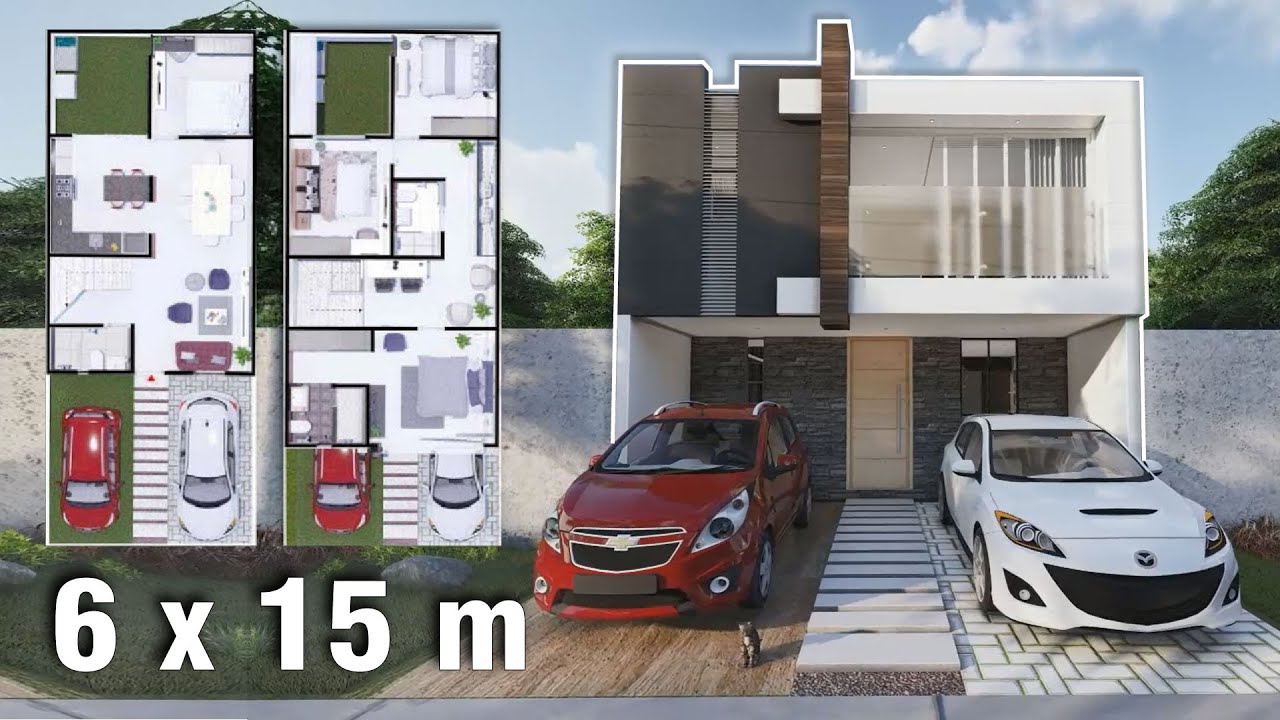Plano de casa unifamiliar 6x15 metros | 4 recámaras | HOUSE PLANS 3D -  YouTube
