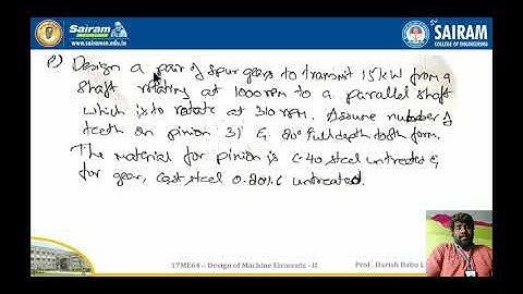 Lecture video_17ME64_Module 3_ Problems on Gears_ Harish Babu L