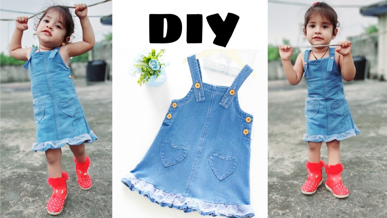 DIY : Convert/Reuse Jeans into Baby Denim Dress || Easy || - YouTube