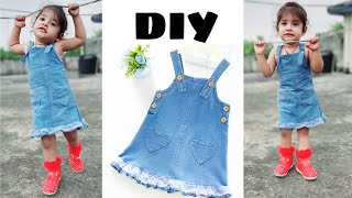 Diy Convertreuse Old Jeans Into Baby Denim Dress Easy Cutting