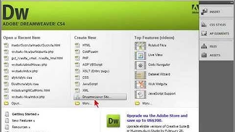 Dreamweaver CS4 - Using the Welcome Screen