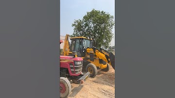 Jcb 3dx backhoe loading sand in mahindra yuvo tractor trolley #shorts