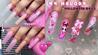 MY MELODY HALLOWEEN POLYGEL NAILS💕 HALLOWEEN NAIL ART DESIGN & CREEPY REDDIT STORIES | Nail Tutorial