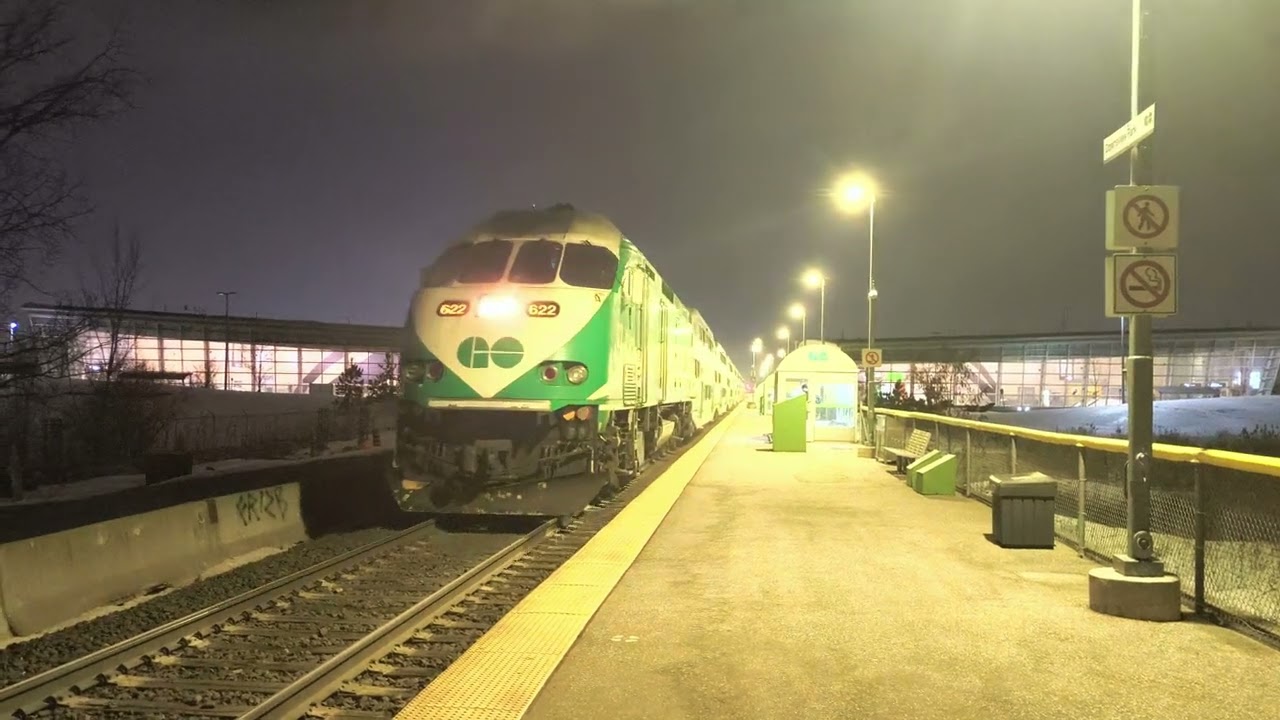 GO Train MP40PH 622 Arriving Departure Downsview Park GO Station Pulling 12 Cars Train Cab Car 303
