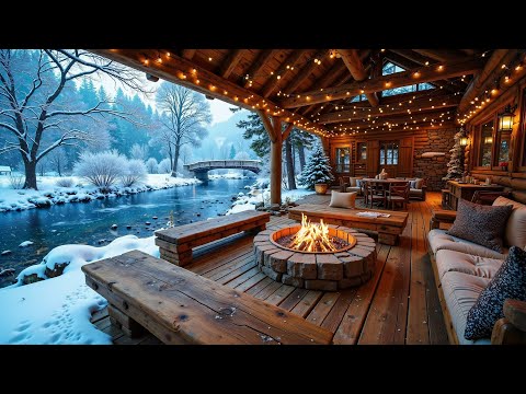 Relaxing Winter Ambience At Cozy Fireside Porch Soothing Piano Music Background For Relaxation 