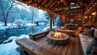 Relaxing Winter Ambience at Cozy Fireside Porch ❄🔥 Soothing Piano Music Background for Relaxation