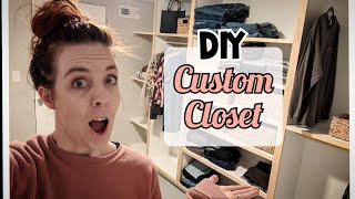 Large Walk-In Closet Build | Melamine Wood Closet System with Bench, Floating Shelves, and Storage
