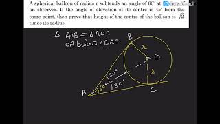 A Spherical Balloon Of Radius R Subtends An Angle Of 60 At The Eye Of An Observer. Cbse Board 2023