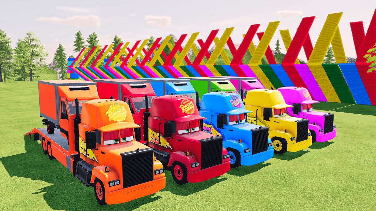 INSANE COLORFUL MIXER TRUCK HAULING | DOUBLE TRAILER FLATBED | FS22 MODS