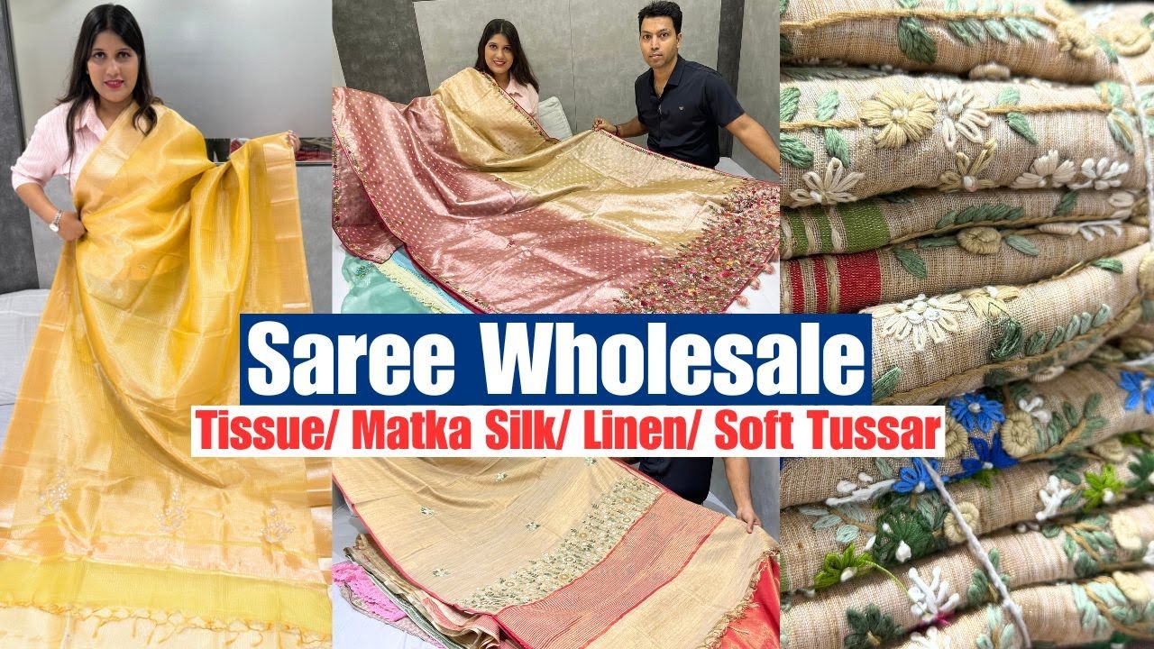 Tussar/ Linen Tissue with Kantha Work/ kota applique saree Wholesale Price in Kolkata