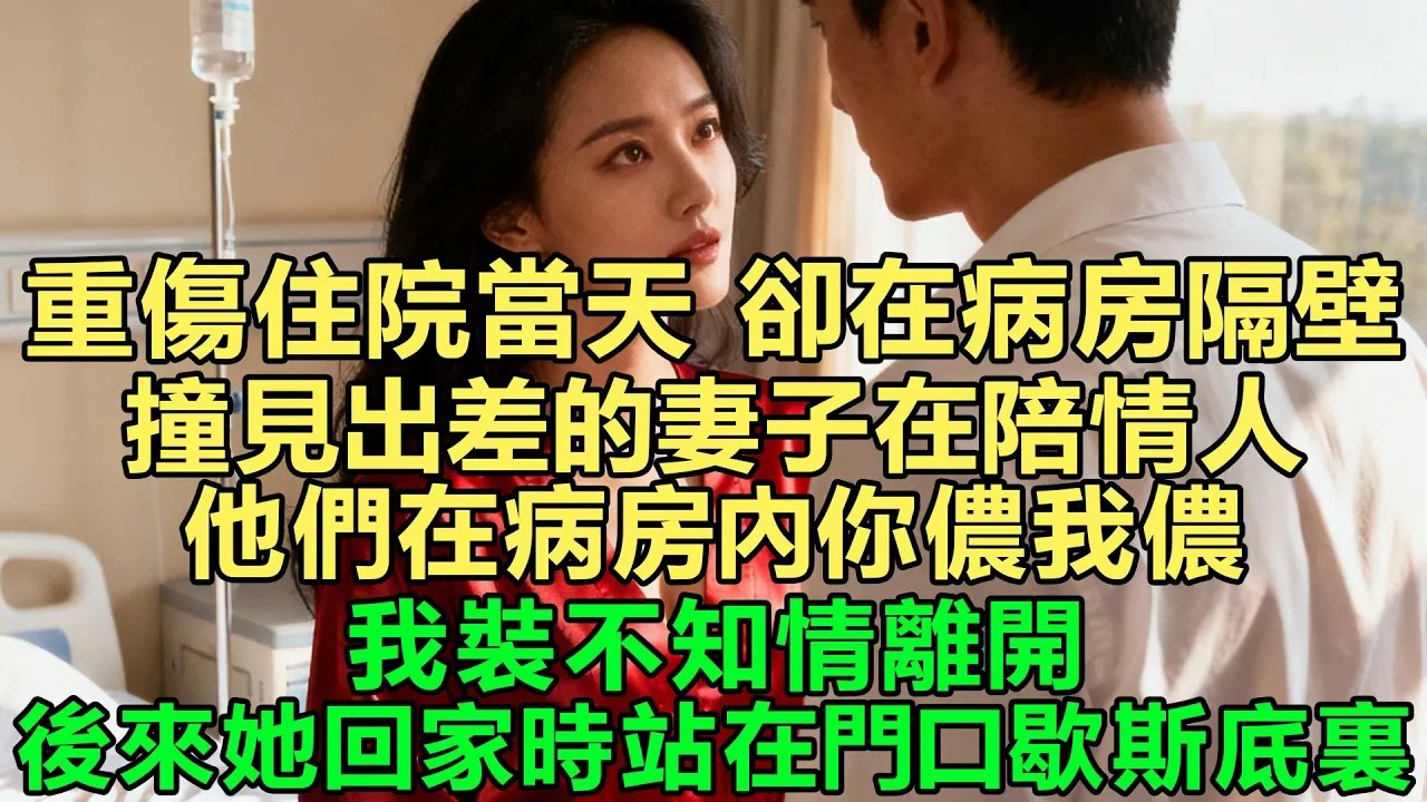 重傷住院當天，卻在病房隔壁撞見出差的妻子在陪情人，他們在病房內你儂我儂，我裝不知情離開，後來她回家時站在門口歇斯底裏
