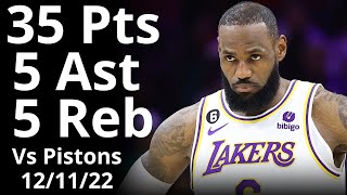 Lebron James 35 Pts 5 Ast 5 Reb vs Pistons Highlights