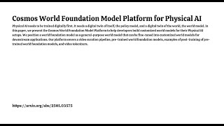 Cosmos World Foundation Model Platform for Physical AI