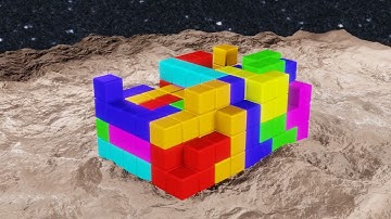 3D Tetris in SPACE on Rocky Asteroid - Animated with Blender