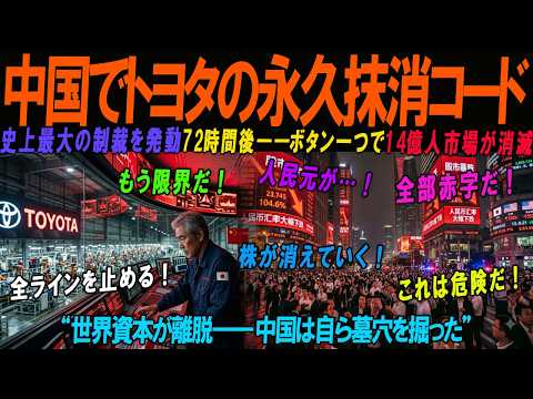 【海外の感動話】72時間後に沈黙 中国が日本トヨタへ5000億円制裁。永久抹消コードを起動する一つボタン何起きたのか。3日で1000億円工場は墓場と化し世界資本は中国を見捨て14万人が政府へ石を投げた