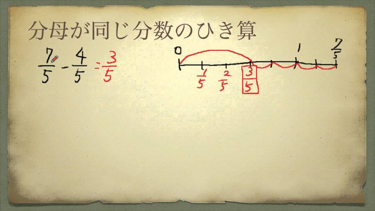 小学校4年 算数 分母が同じ分数のひき算 Youtube 小学校4年 算数 分母が同じ分数のひき算 Youtube