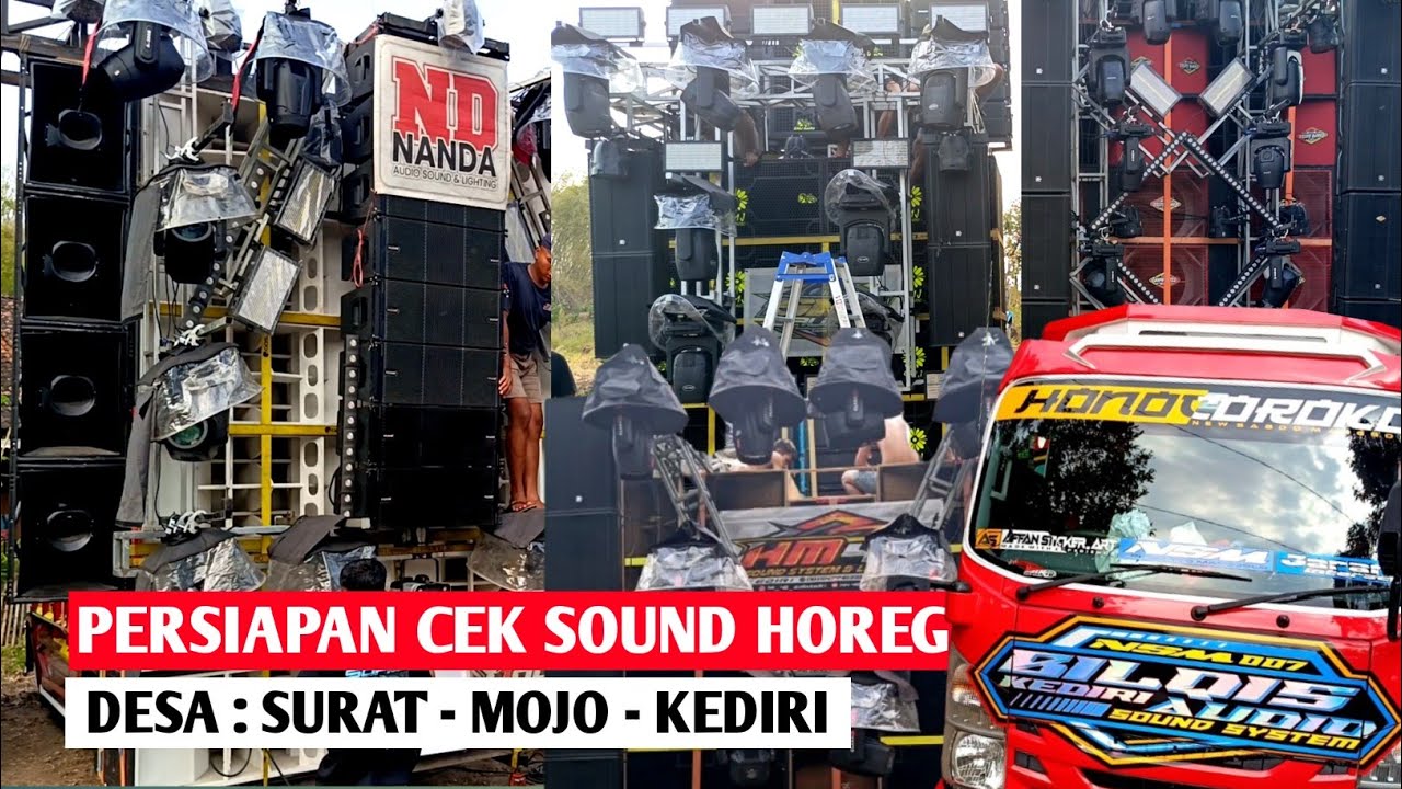 Persiapan barisan cek sound sementara karnaval desa surat mojo kediri
