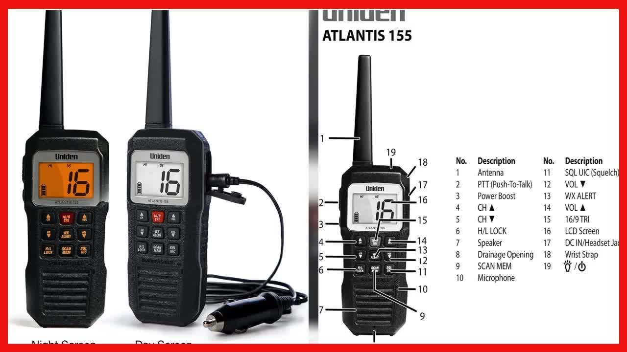 Uniden Atlantis 155 Handheld Two-Way VHF Marine Radio, Floating IPX7