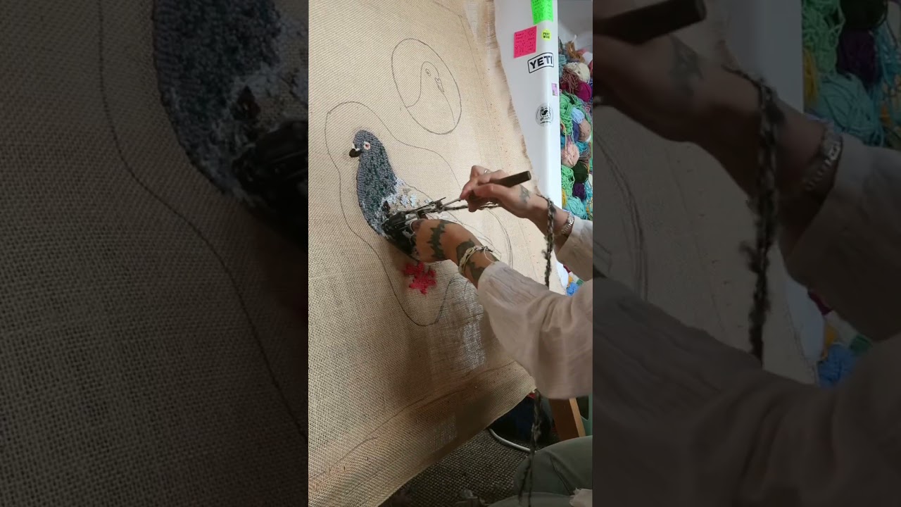 Sounds of my studio as a textile artist! (Birds,  radio and vintage tufting tool) 