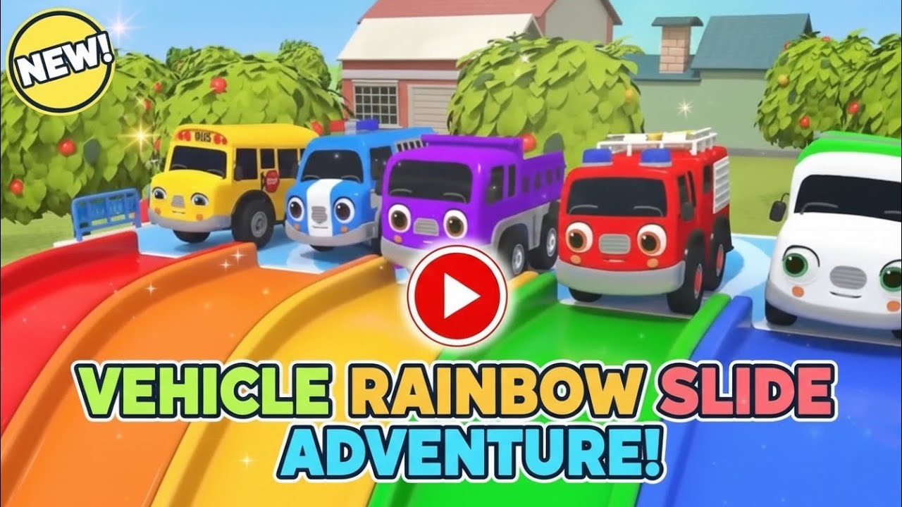 Vehicle Rainbow Slide Adventure! 🌈 Kids Car & Truck Cartoon 