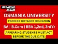 Osmania University PGRRCDE Distance Education Exam Fees BA, BBA, Bcom 1 Year 2023 Exam