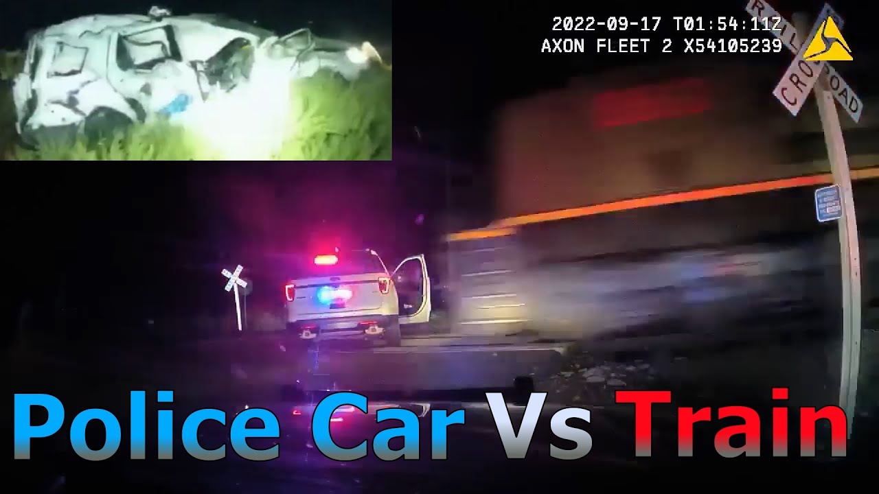 Police car hit by train with suspect inside. - YouTube