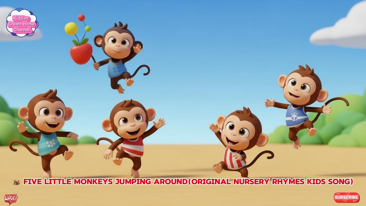 🐒 Five Little Monkeys Jumping Around - Phonics song for kids