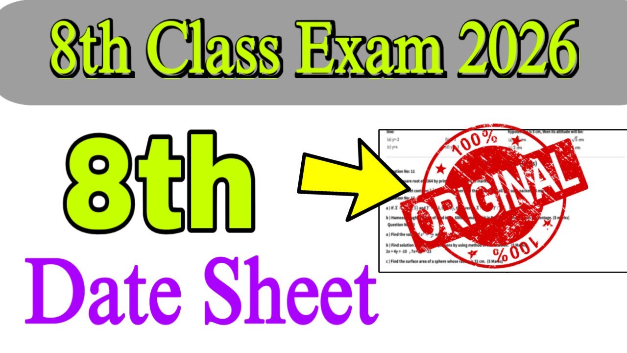 8th Class Date Sheet 2026 Punjab Boards | PECTA Exam 2026 final notification | Roll no Slip update 