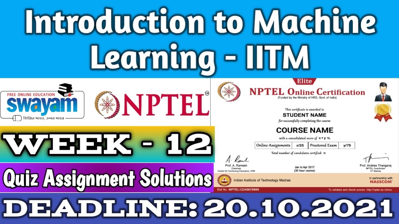 nptel introduction to machine learning assignment answers week 12