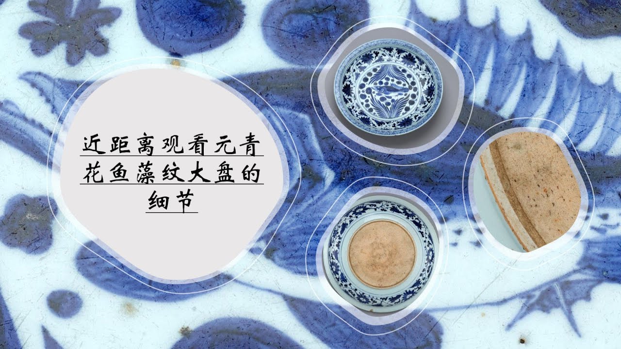 近距离观看元青花鱼藻纹大盘的细节- YouTube