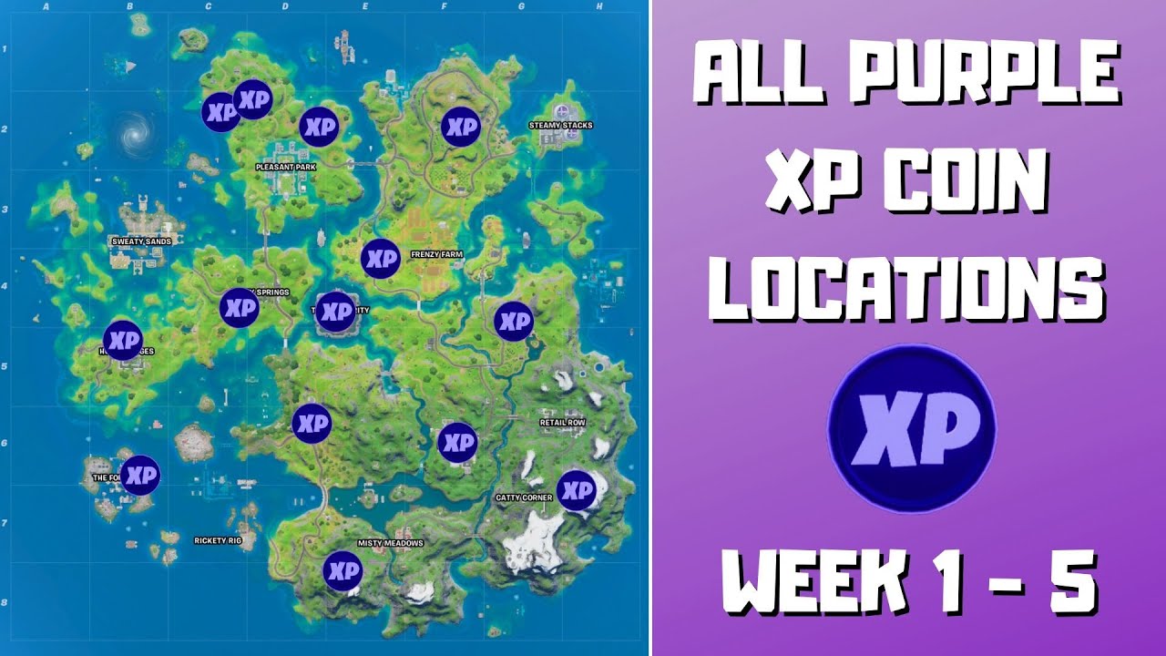 All 14 Purple Xp Coins Locations In Fortnite Chapter 2 Season 3 Week 1 5 Fortnite Xp Coins Youtube