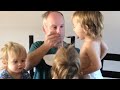 Dad Feeds Three Toddlers From his own Bowl