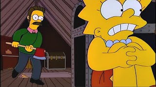 The Simpson Flanders With An Axe Is Chasing Lisa.