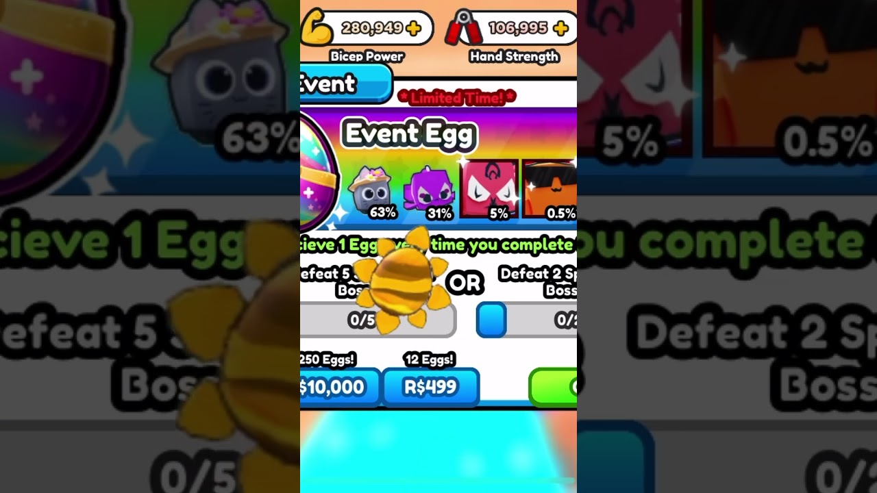 Opening event eggs in arm wrestle simulator 