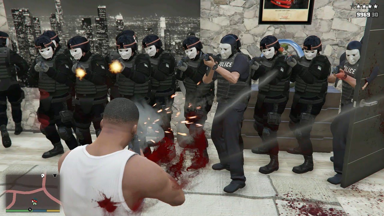 GTA 5 - franklin rampage shootout + epic five star cop battle - YouTube