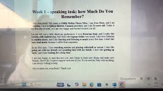 Week 1 – Speaking Task: Assignment – How much do you remember
