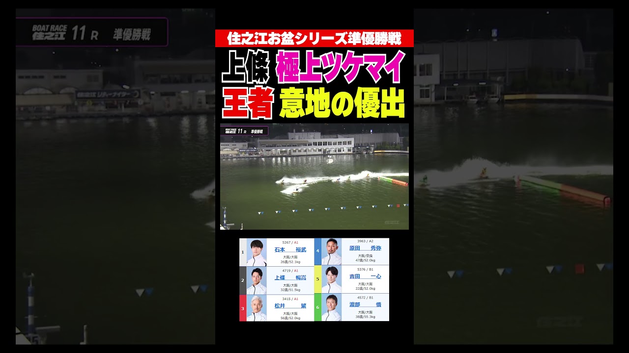 【圧巻!】住之江お盆シリーズ準優勝戦11R さすがのSGレーサーが魅せる!#shorts #ボートレース #上條暢嵩 #松井繁